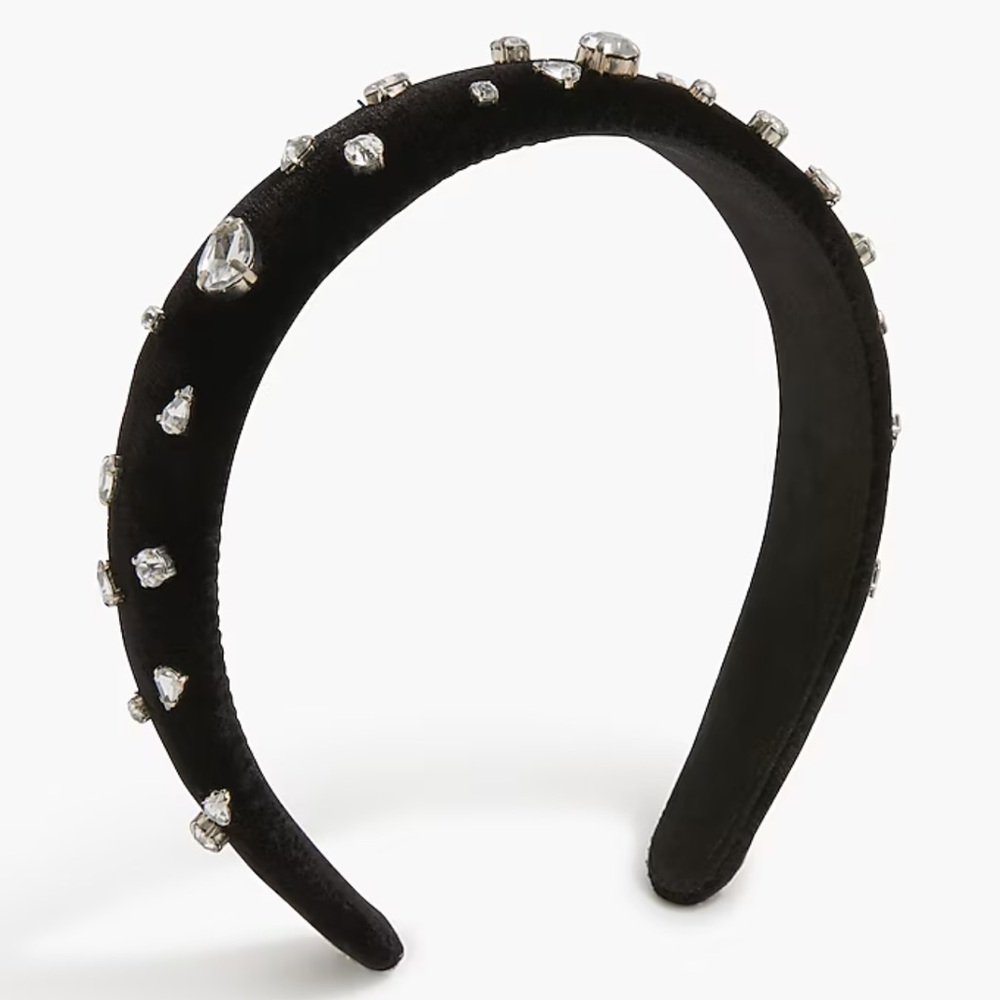 J. Crew Black Velvet Crystal Embellished Headband
